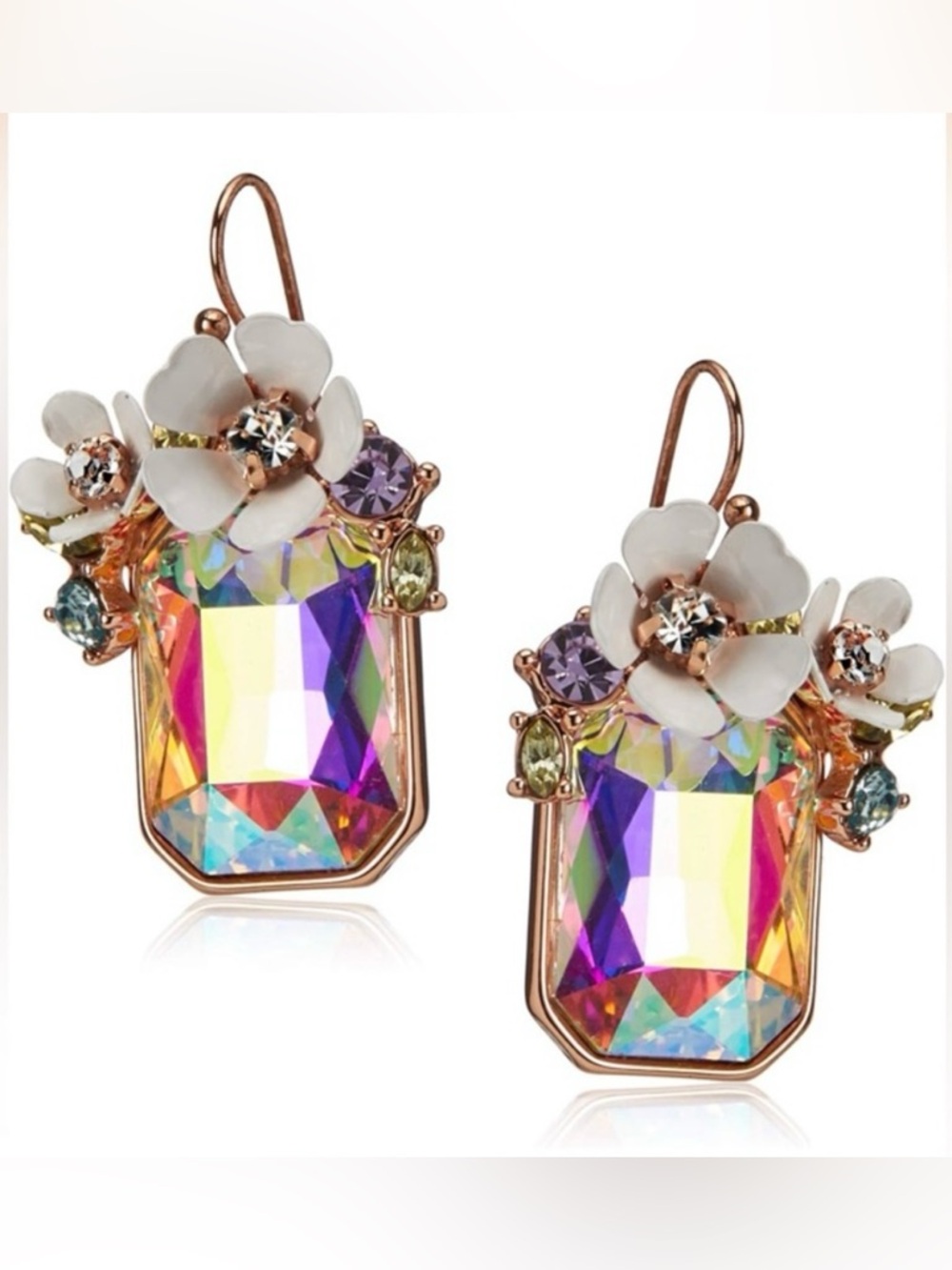 Betsey Johnson Flower Cluster Stone Drop Earrings